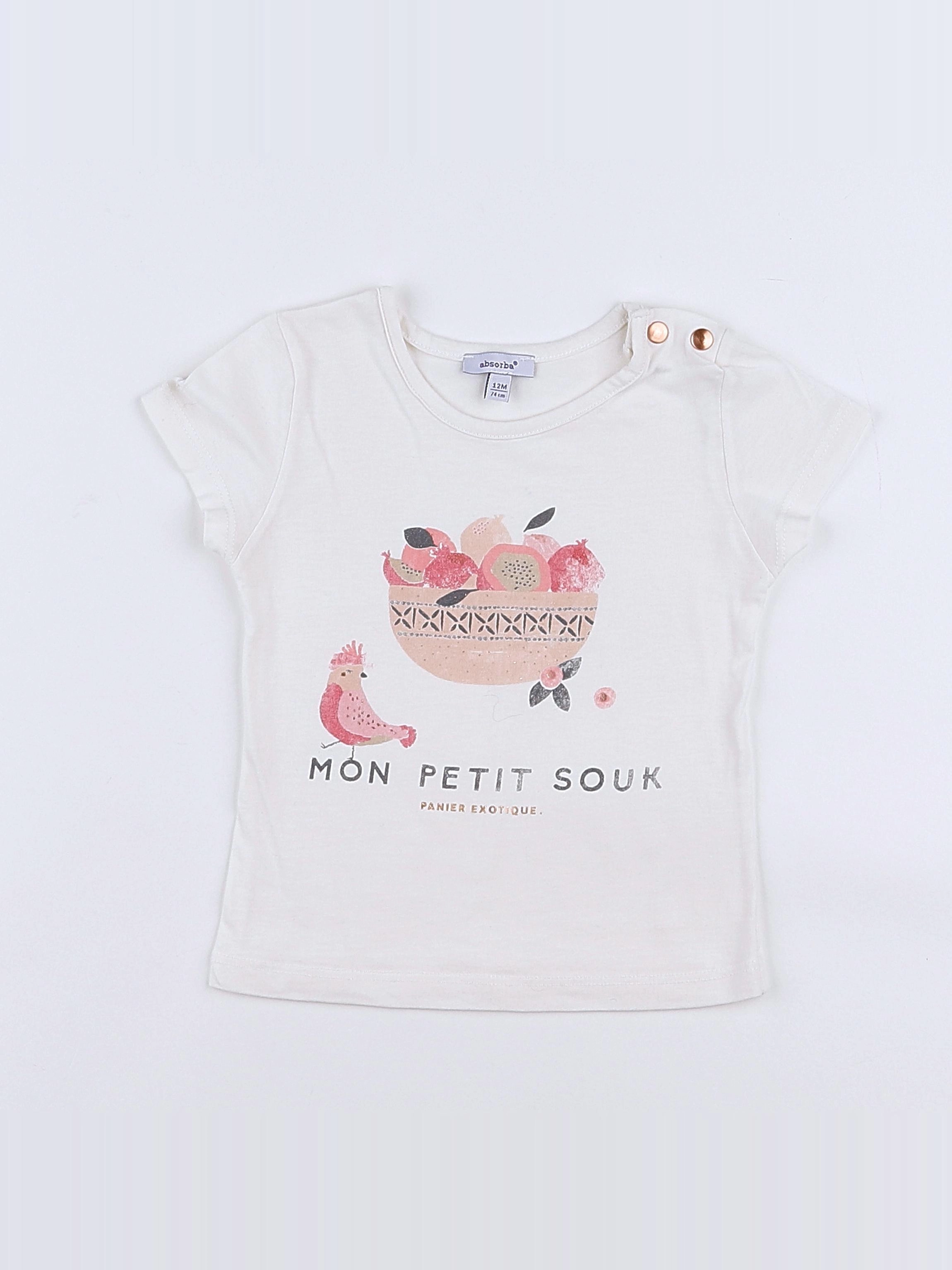 Absorba - tee-shirt blanc, rose - 12 mois