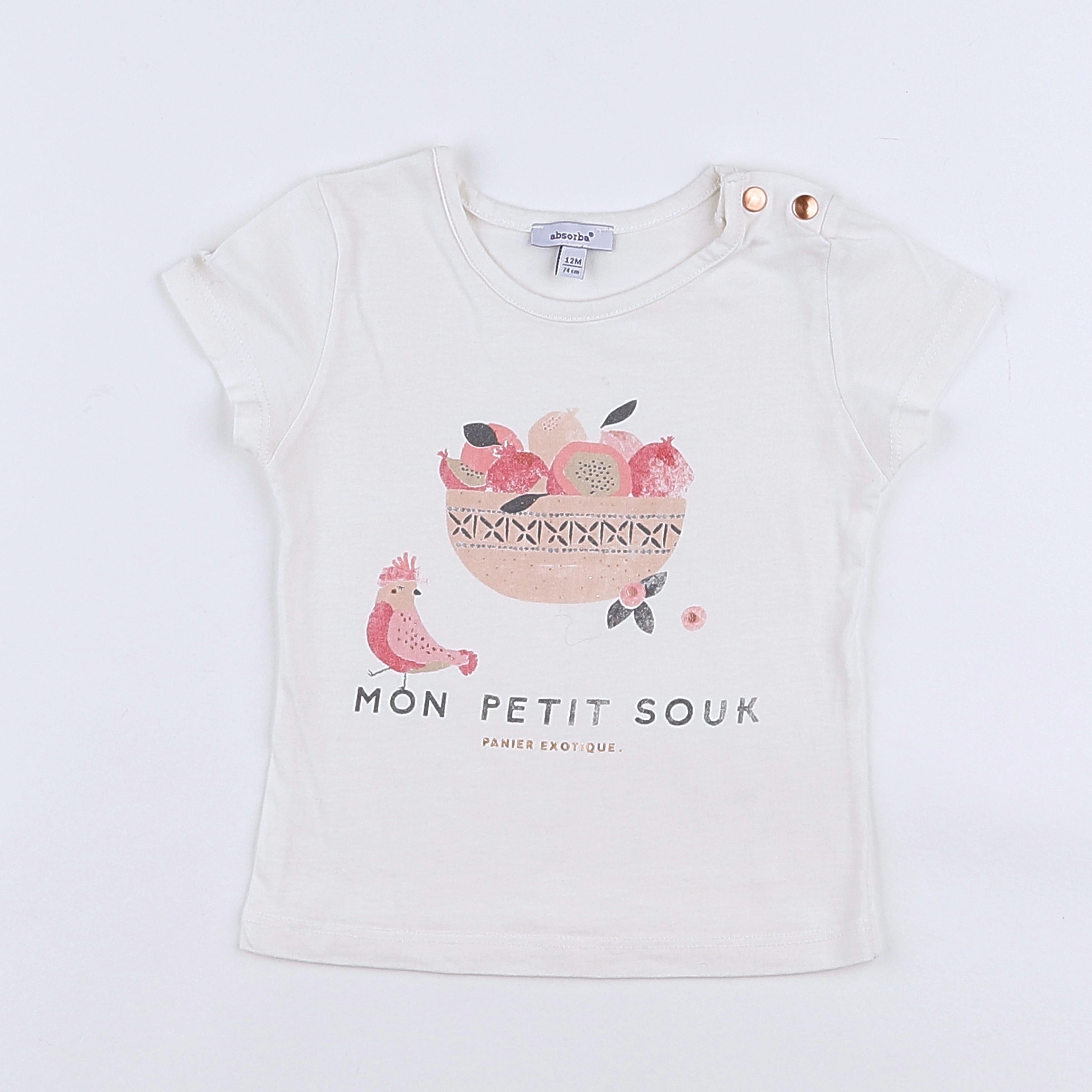Absorba - tee-shirt blanc, rose - 12 mois