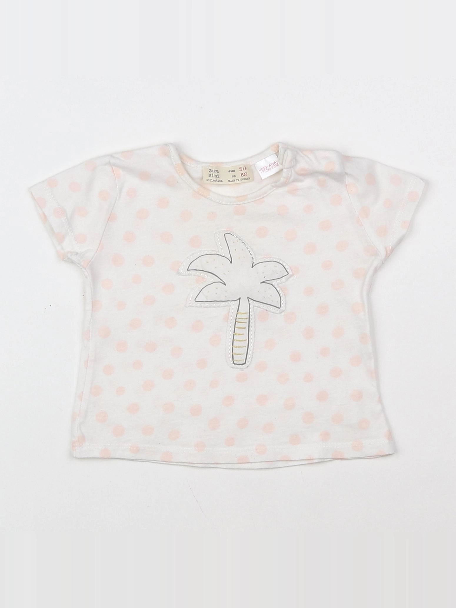 Zara - tee-shirt beige, rose - 6 mois
