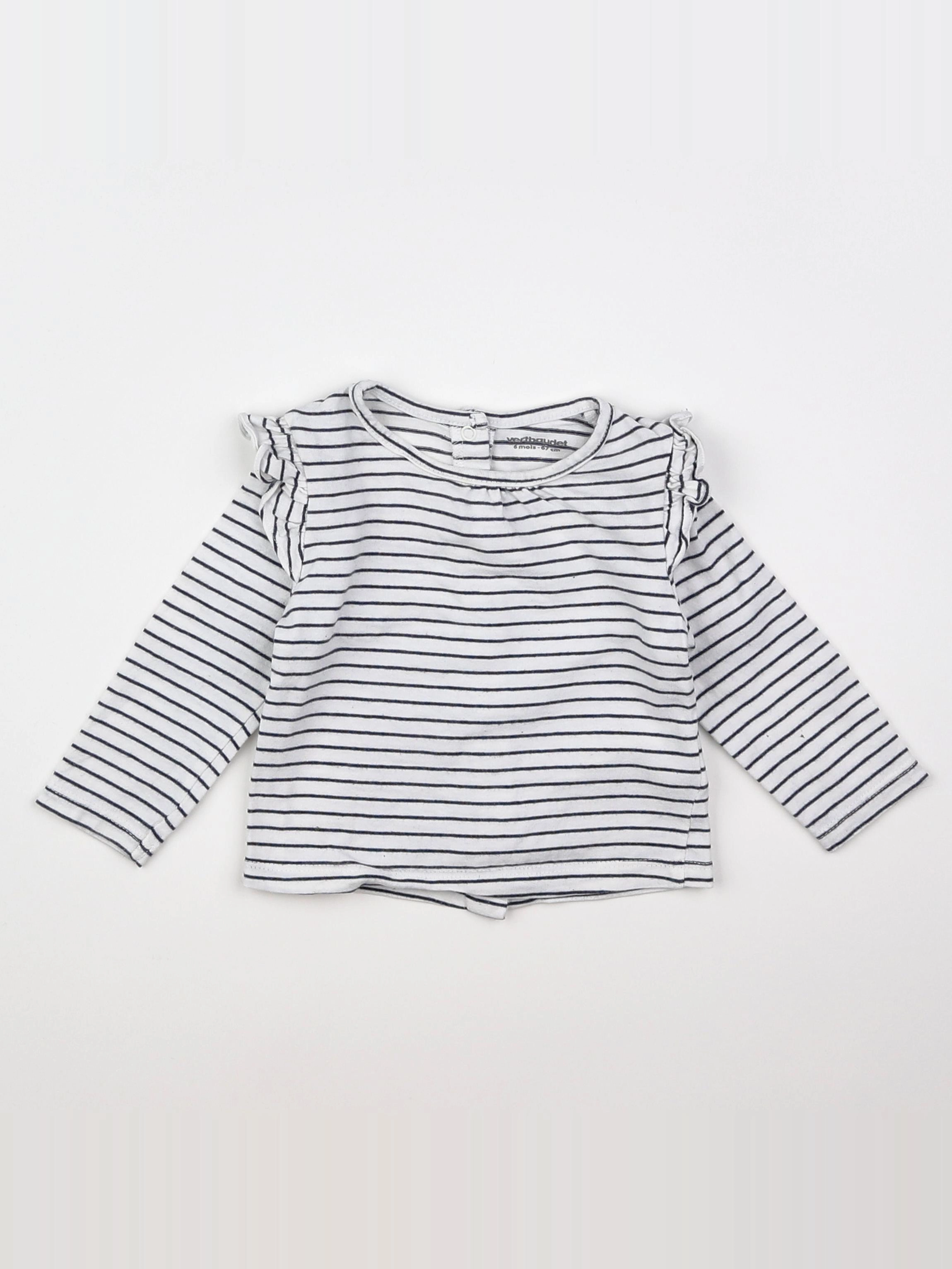 Vertbaudet - tee-shirt blanc, bleu - 6 mois