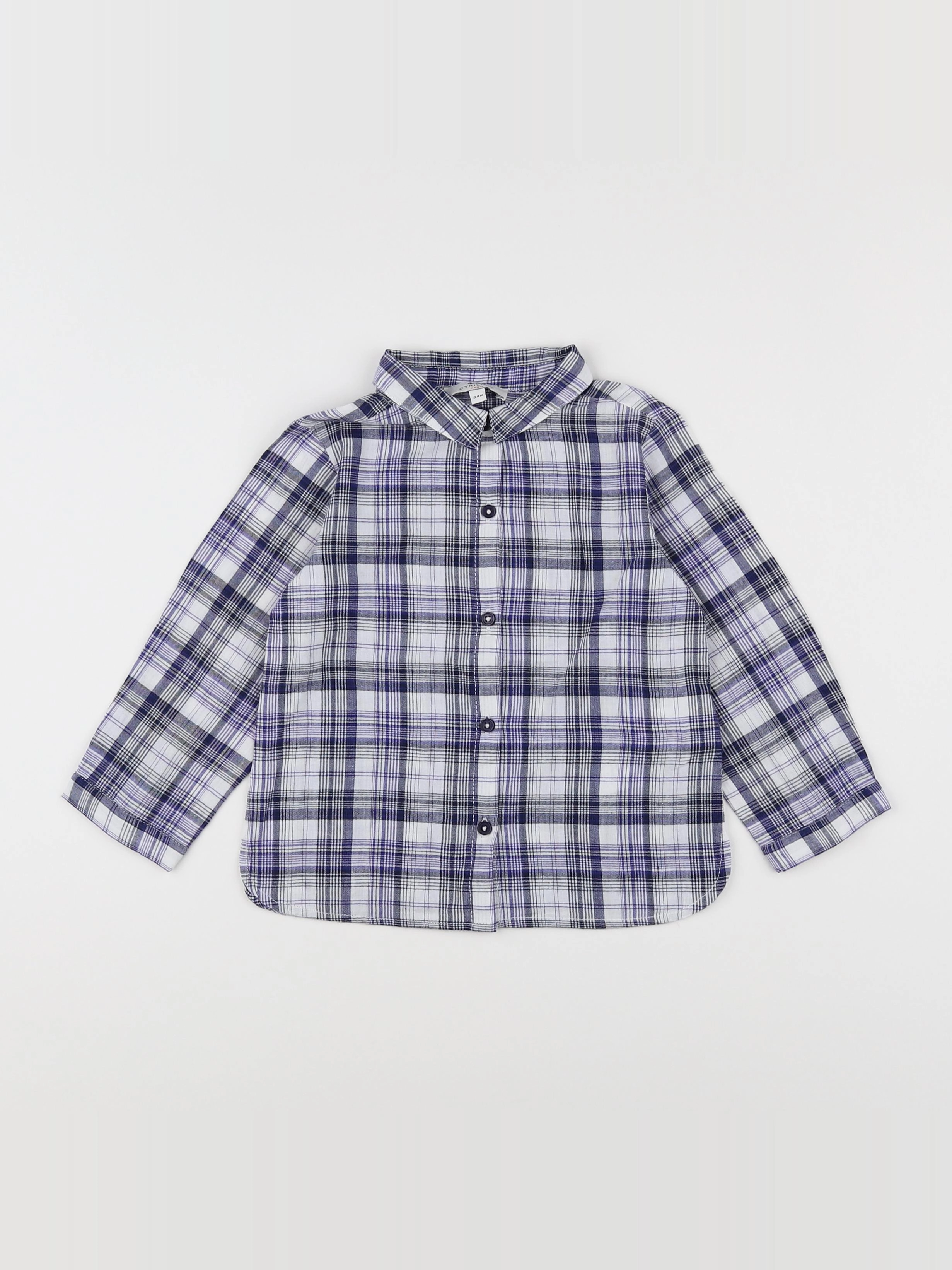 Cyrillus - chemise bleu, blanc - 2 ans