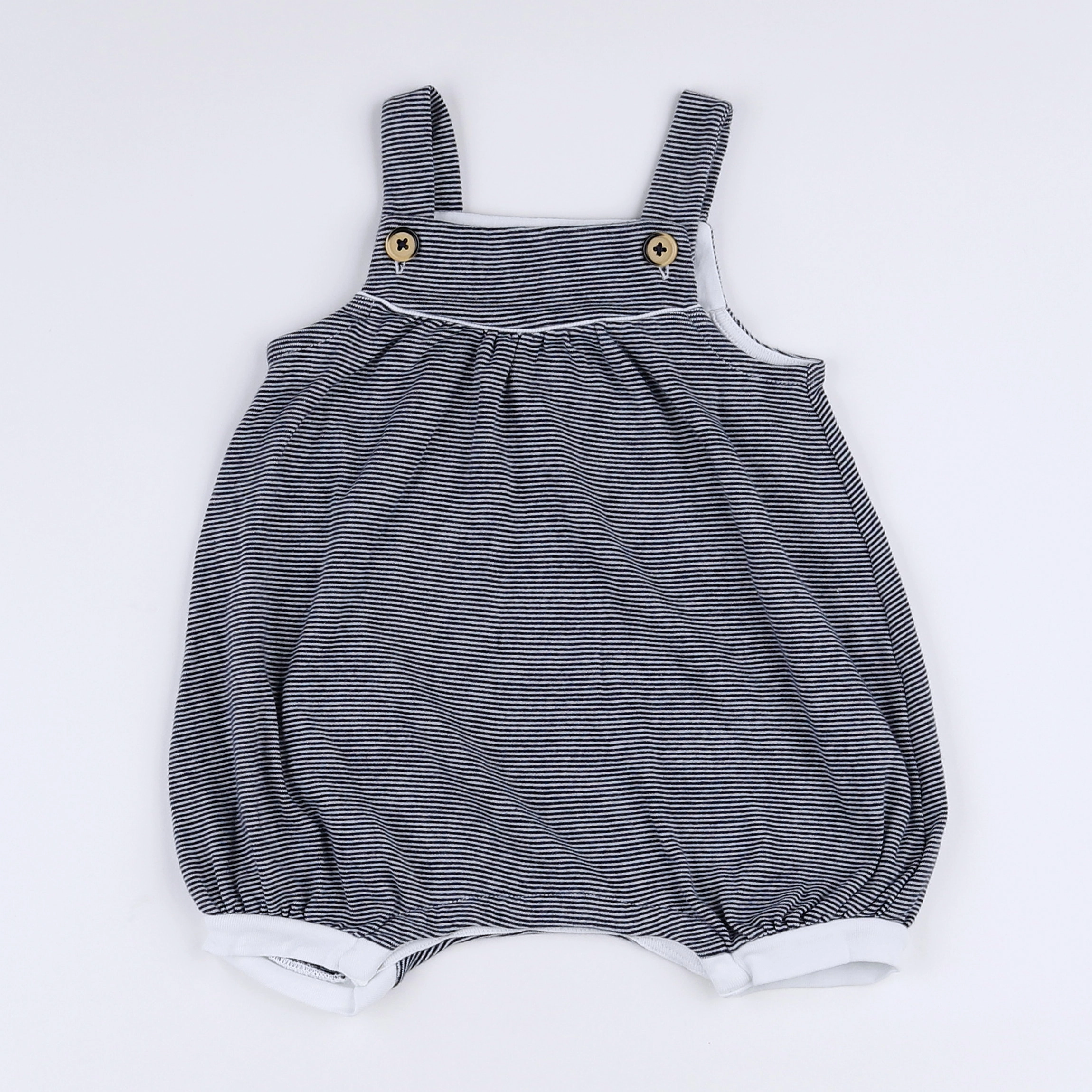 Petit Bateau - salopette coton blanc, bleu - 12 mois