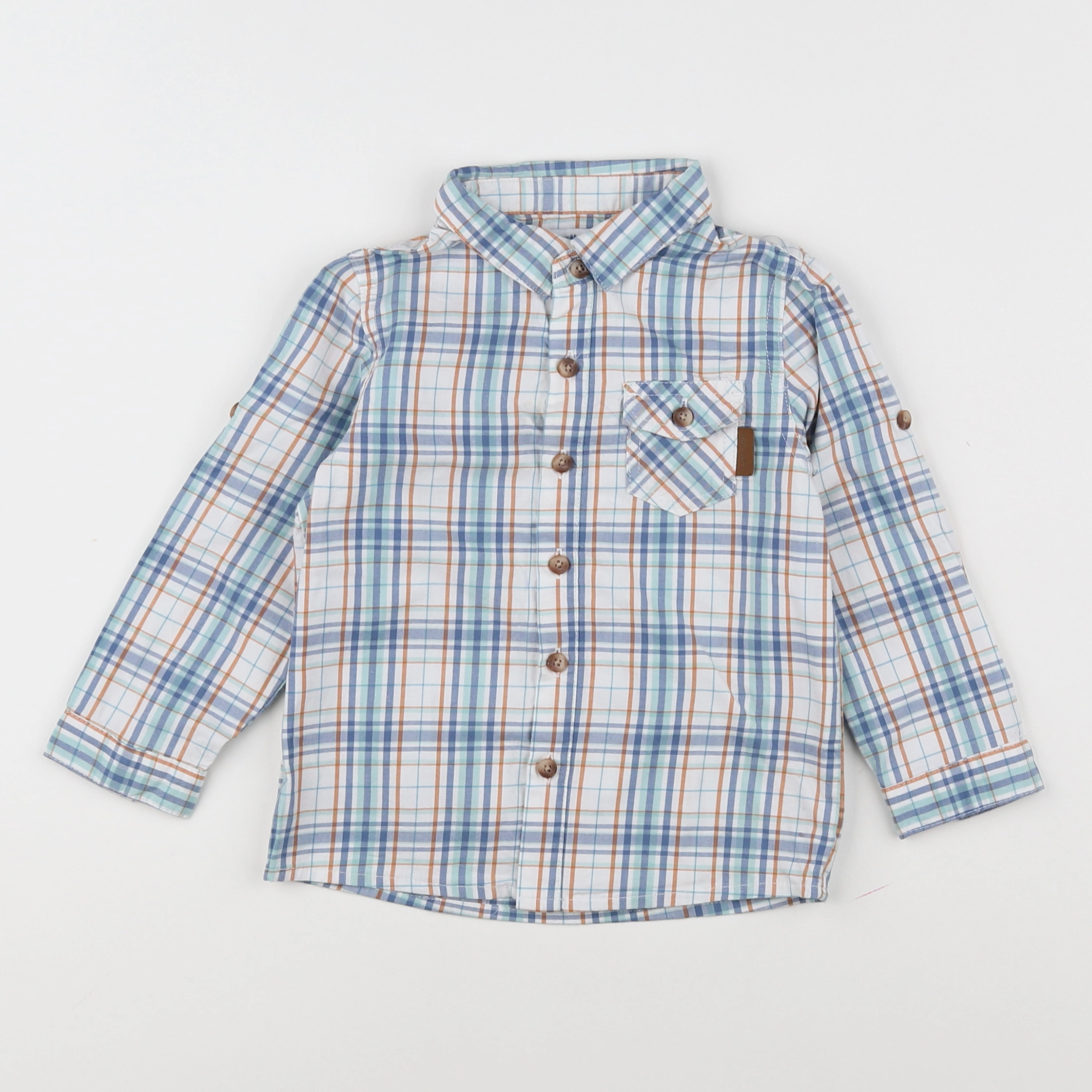 Vertbaudet - chemise bleu, orange - 2 ans