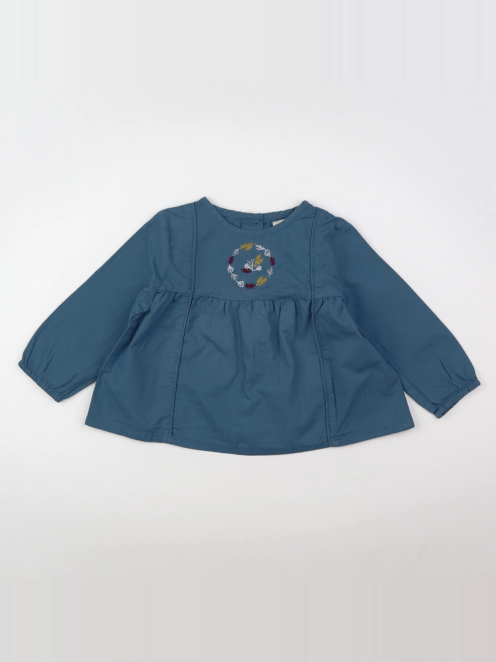 Bonnet à Pompon - blouse bleu - 9 mois