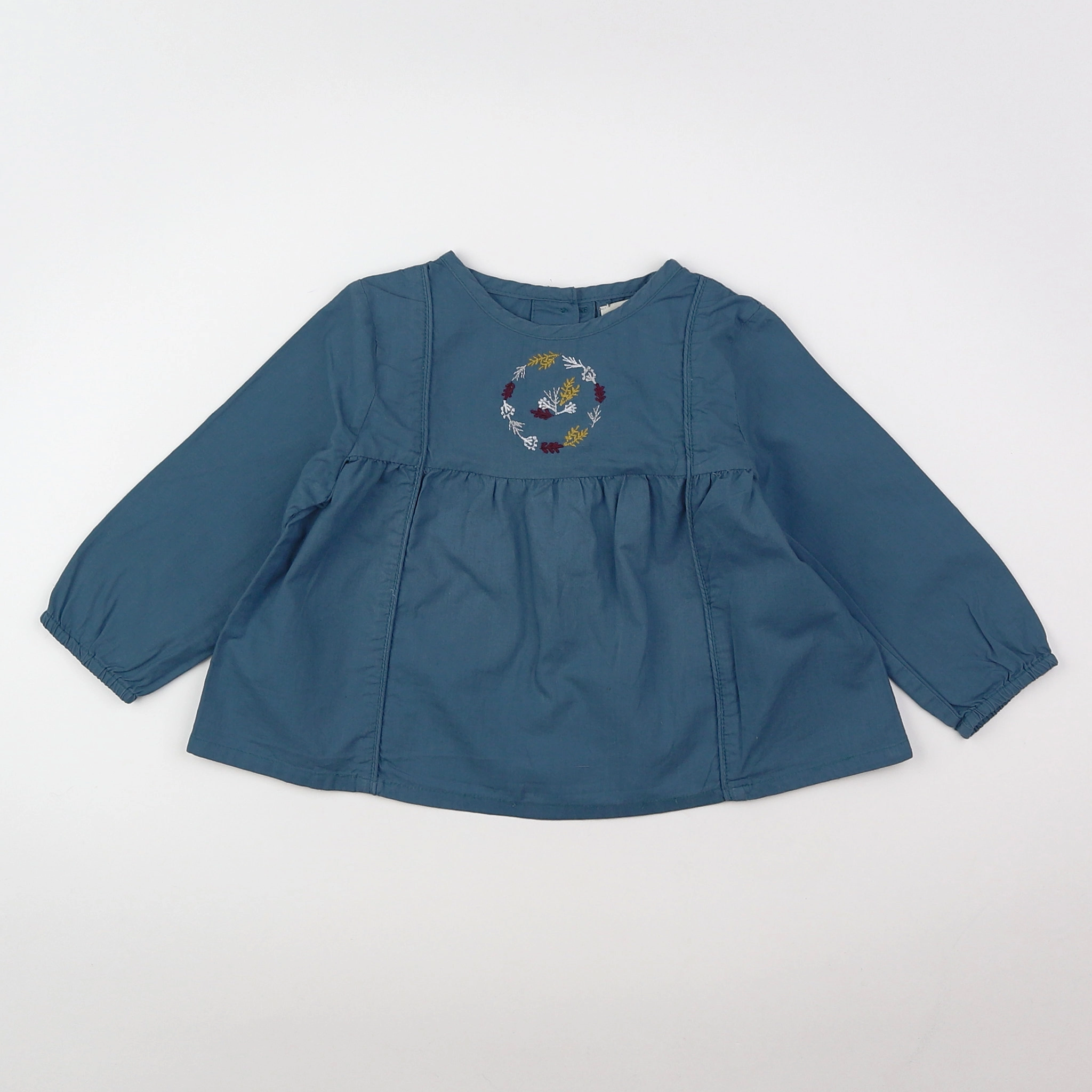 Bonnet à Pompon - blouse bleu - 9 mois