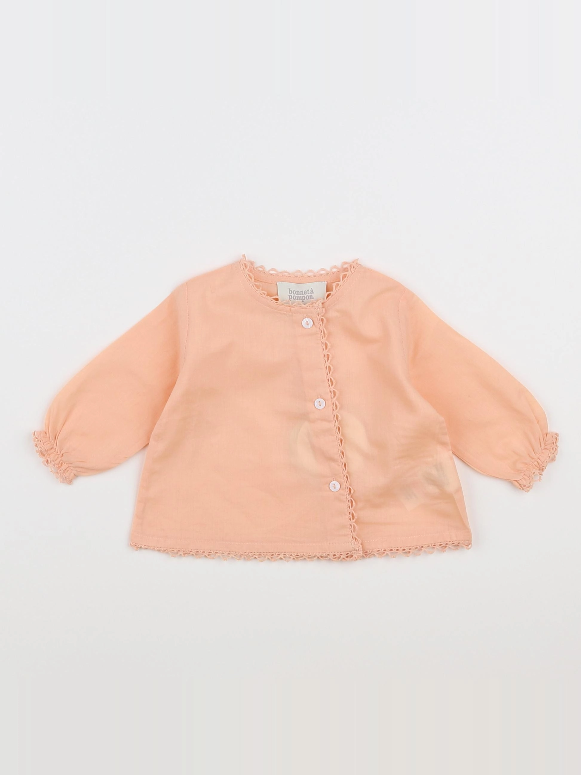 Bonnet à Pompon - blouse orange (état neuf) - 1 mois