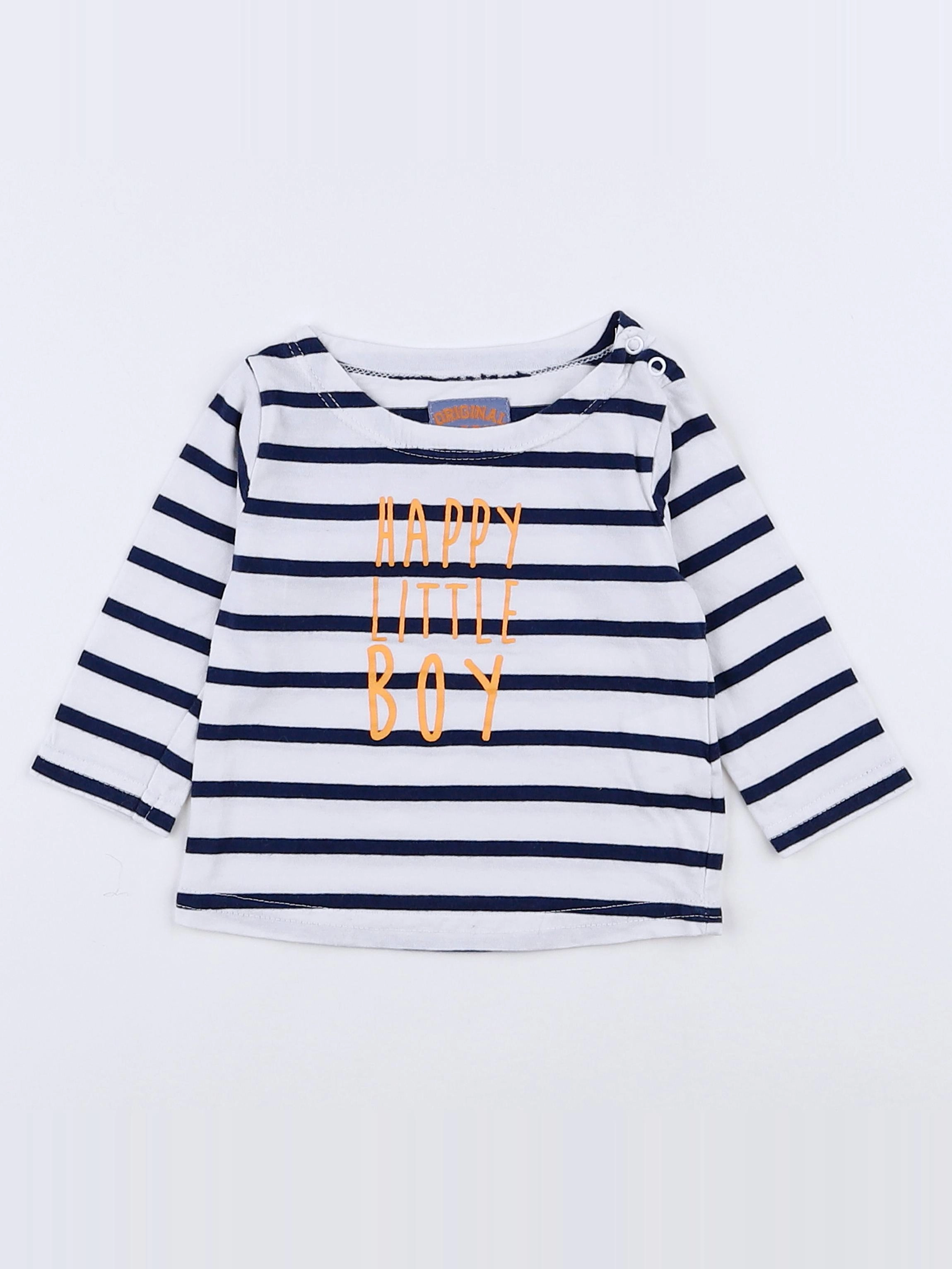 Tape à l'oeil - tee-shirt blanc, bleu - 3 mois