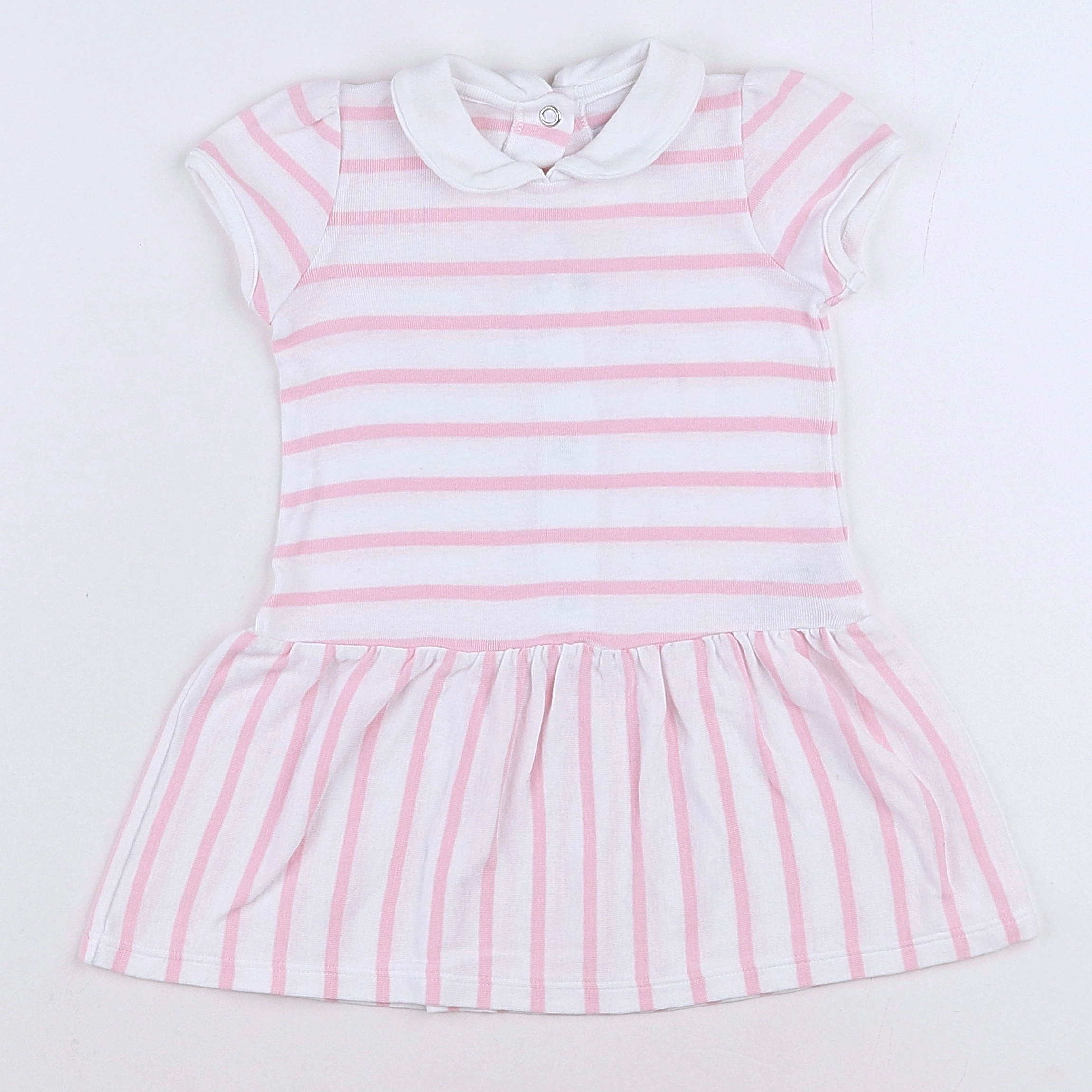 Petit Bateau - robe blanc, rose - 12 mois
