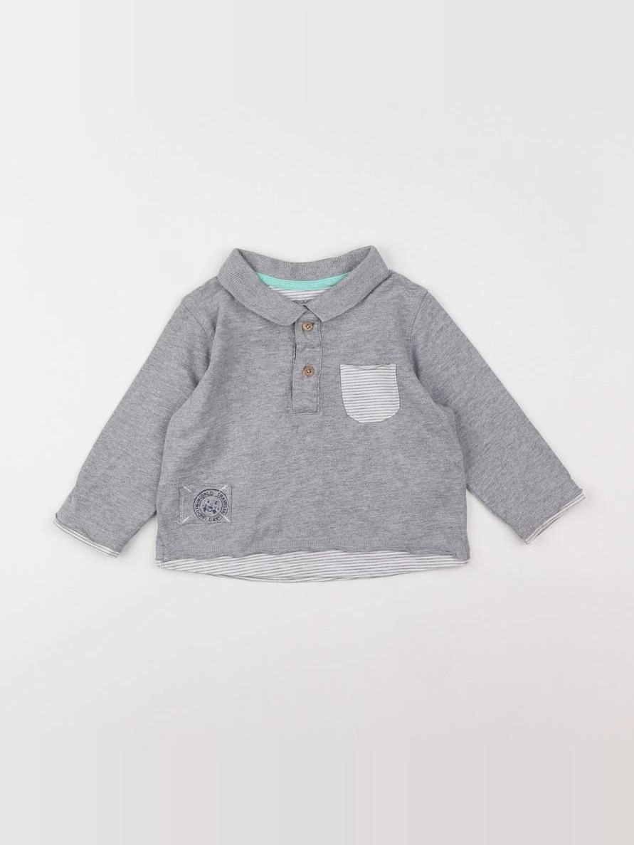 Vertbaudet - polo gris - 12 mois