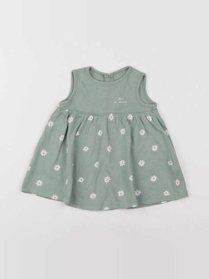 Vertbaudet - robe vert, blanc - 3 mois