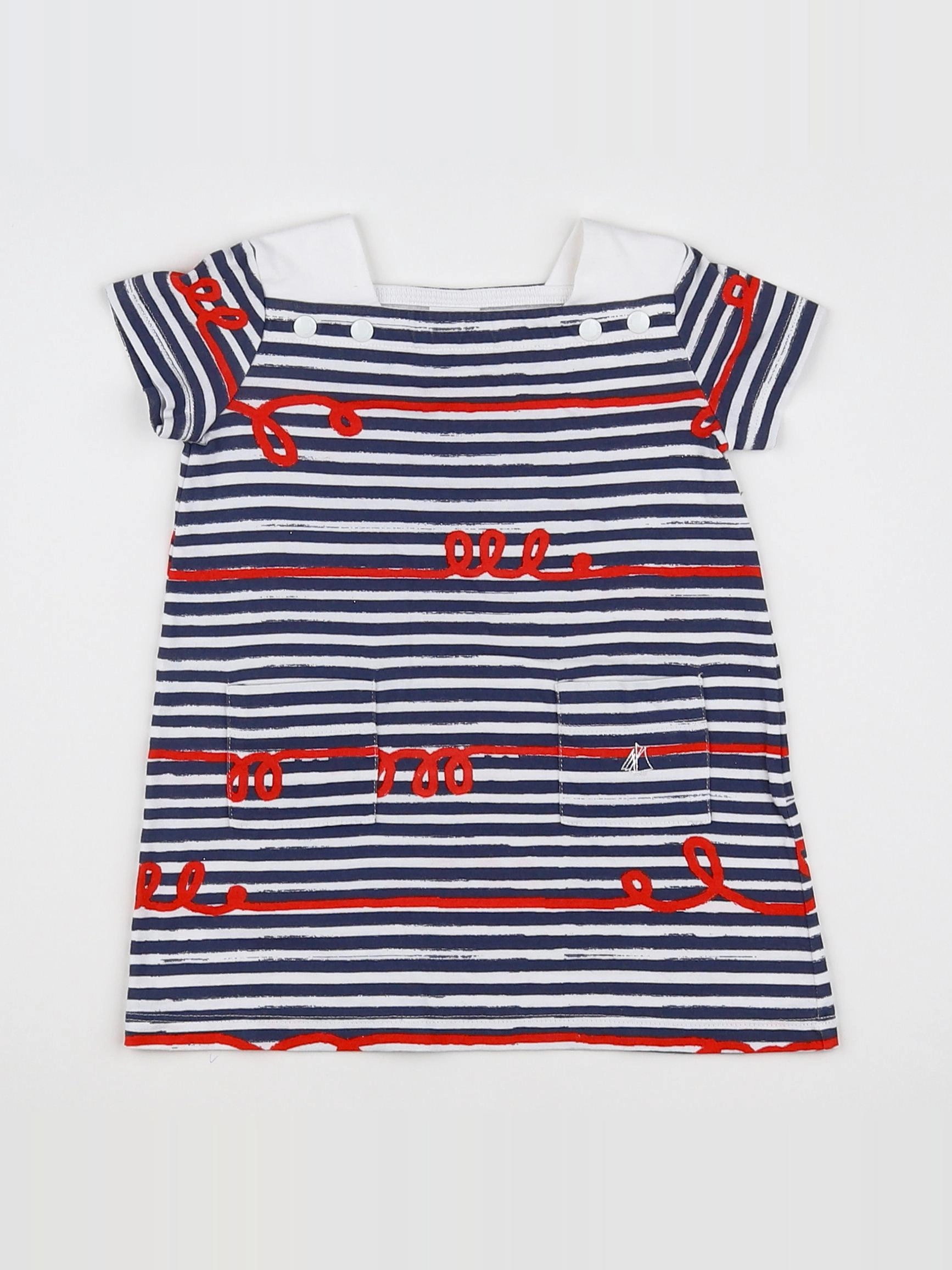 Petit Bateau - robe blanc, bleu - 6 mois