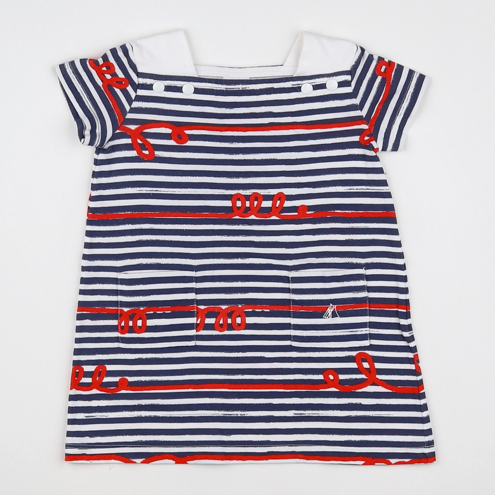 Petit Bateau - robe blanc, bleu - 6 mois