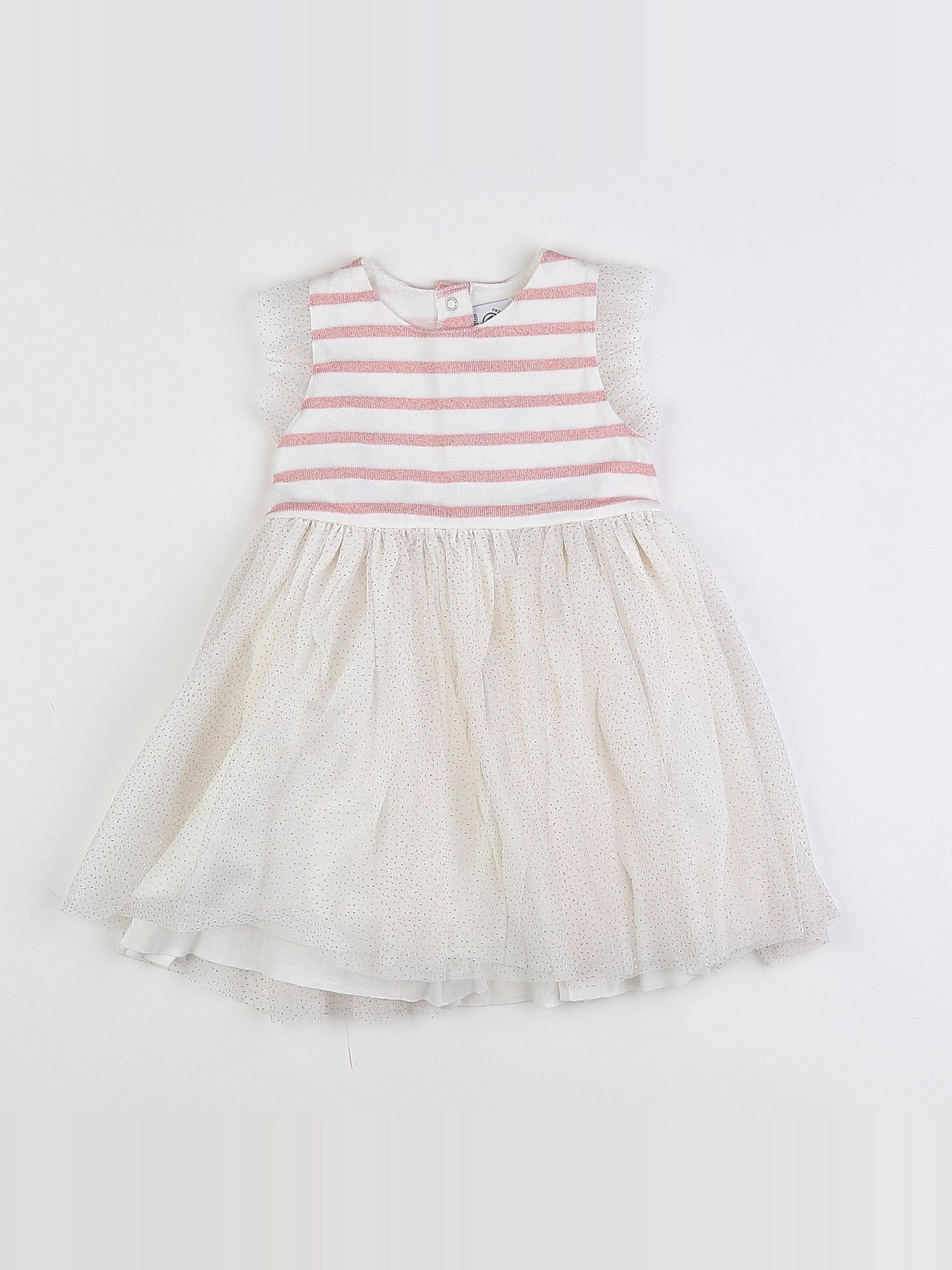 Petit Bateau - robe blanc, rose - 18 mois