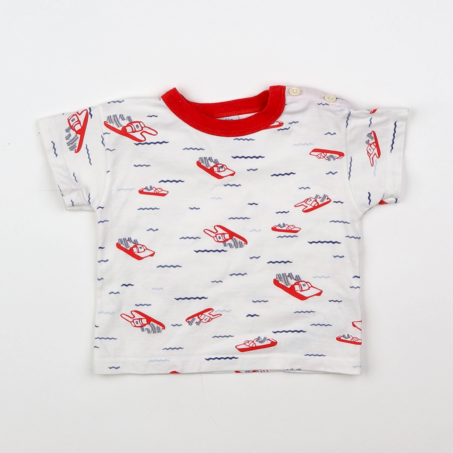 Petit Bateau - tee-shirt blanc, rouge - 6 mois