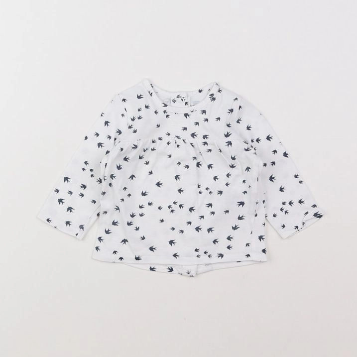Vertbaudet - tee-shirt blanc, bleu - 3 mois