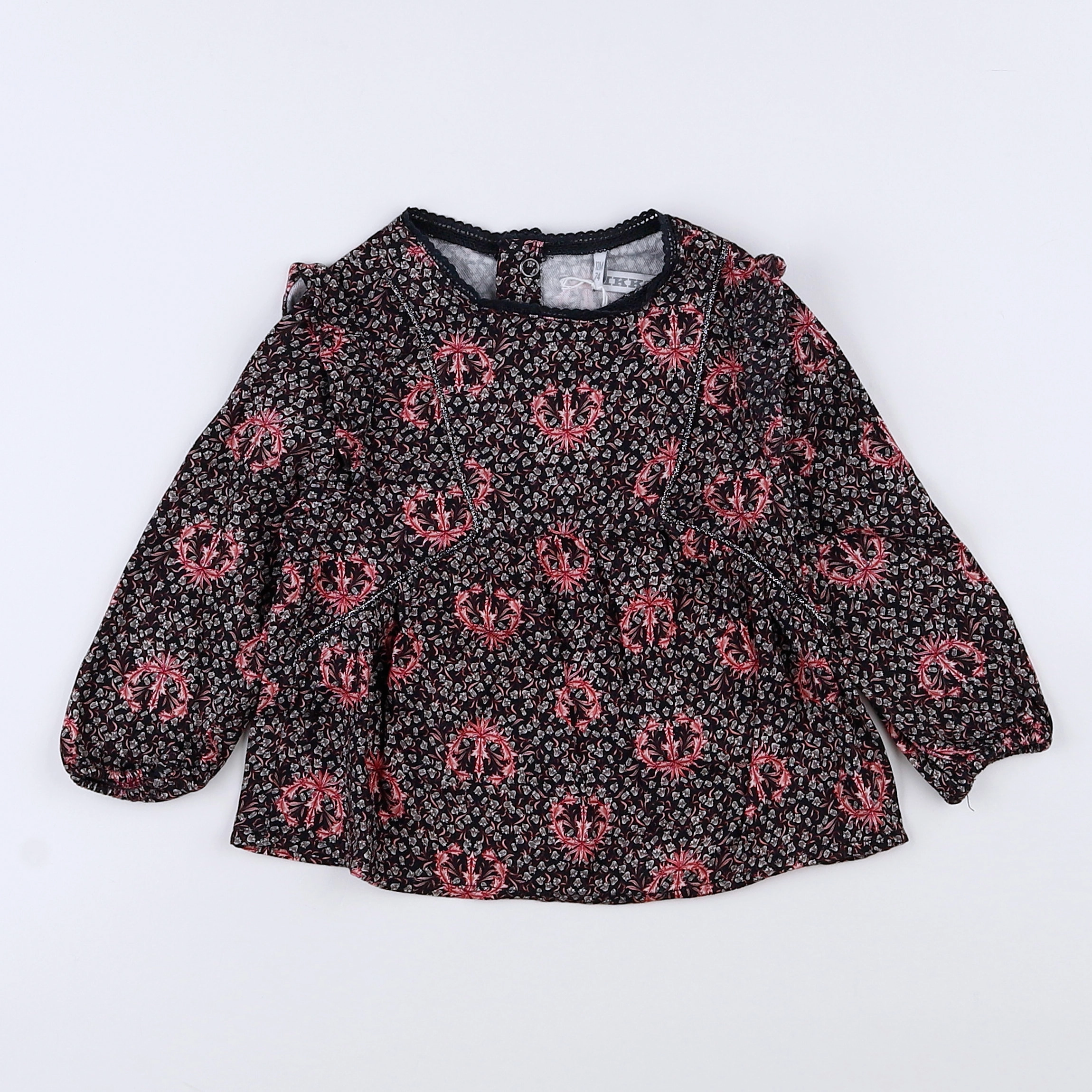 IKKS - blouse noir, rose (état neuf) - 12 mois