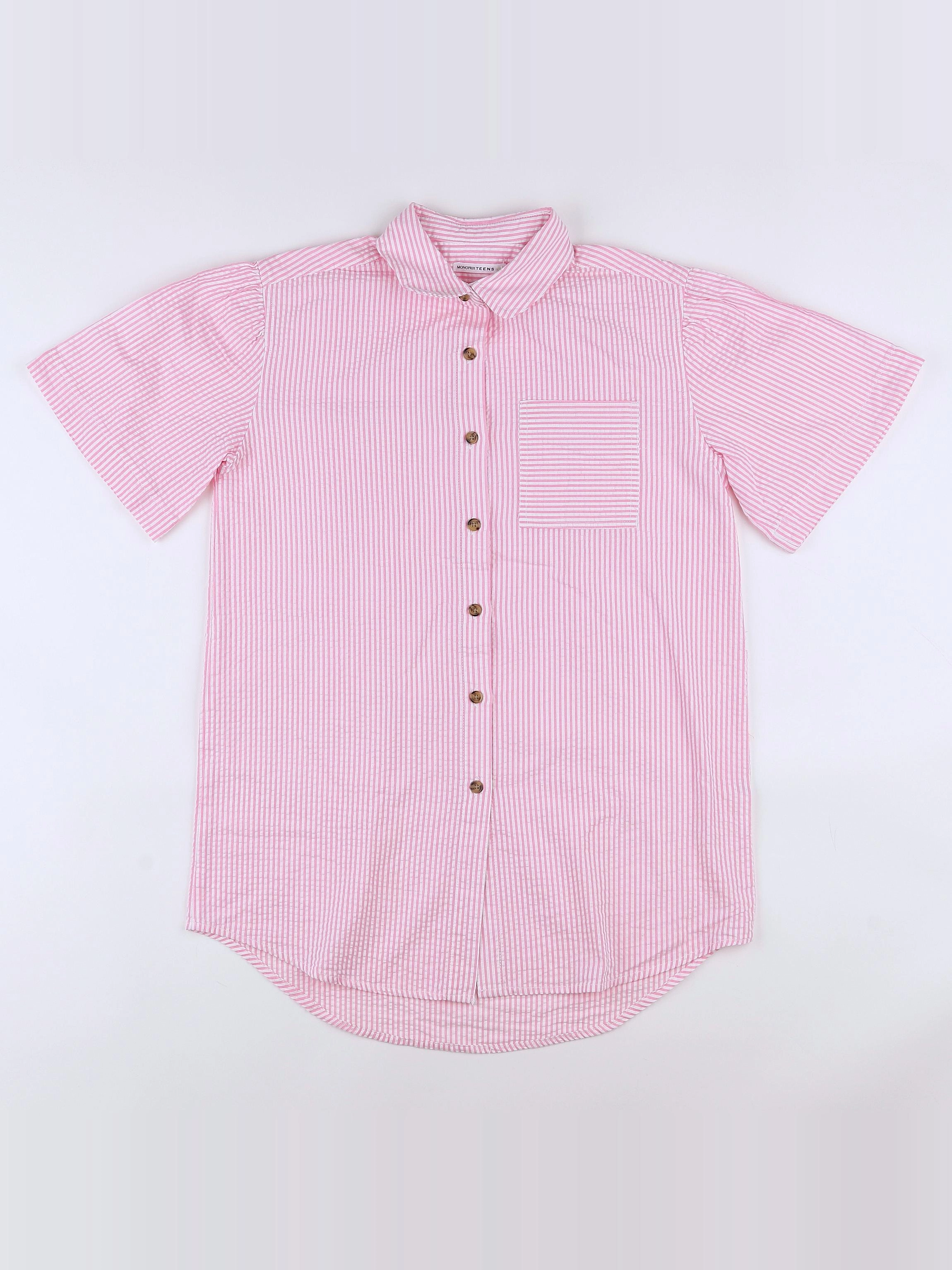 Monoprix - blouse blanc, rose - 10 ans
