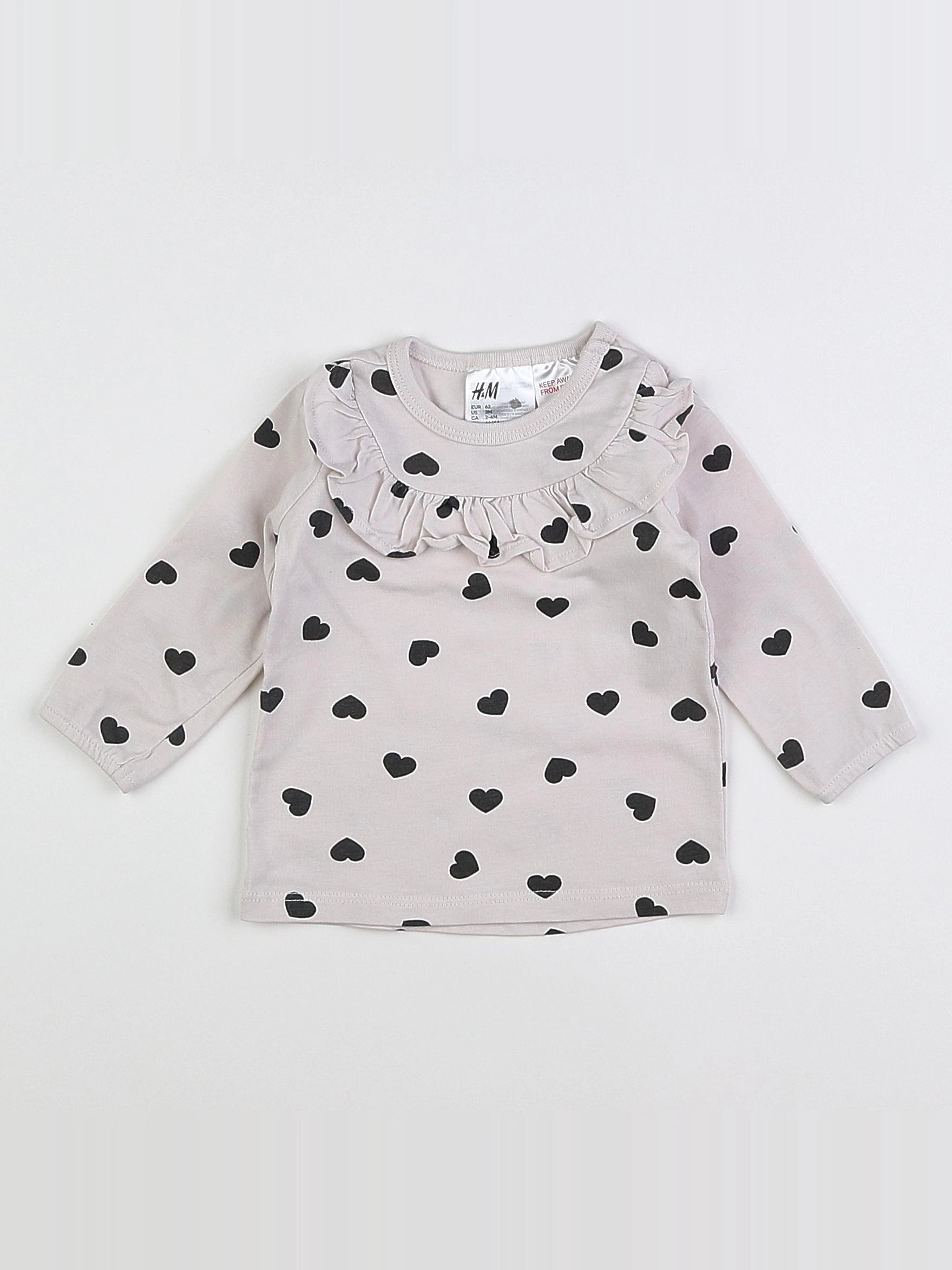H&M - tee-shirt beige, noir - 3 mois