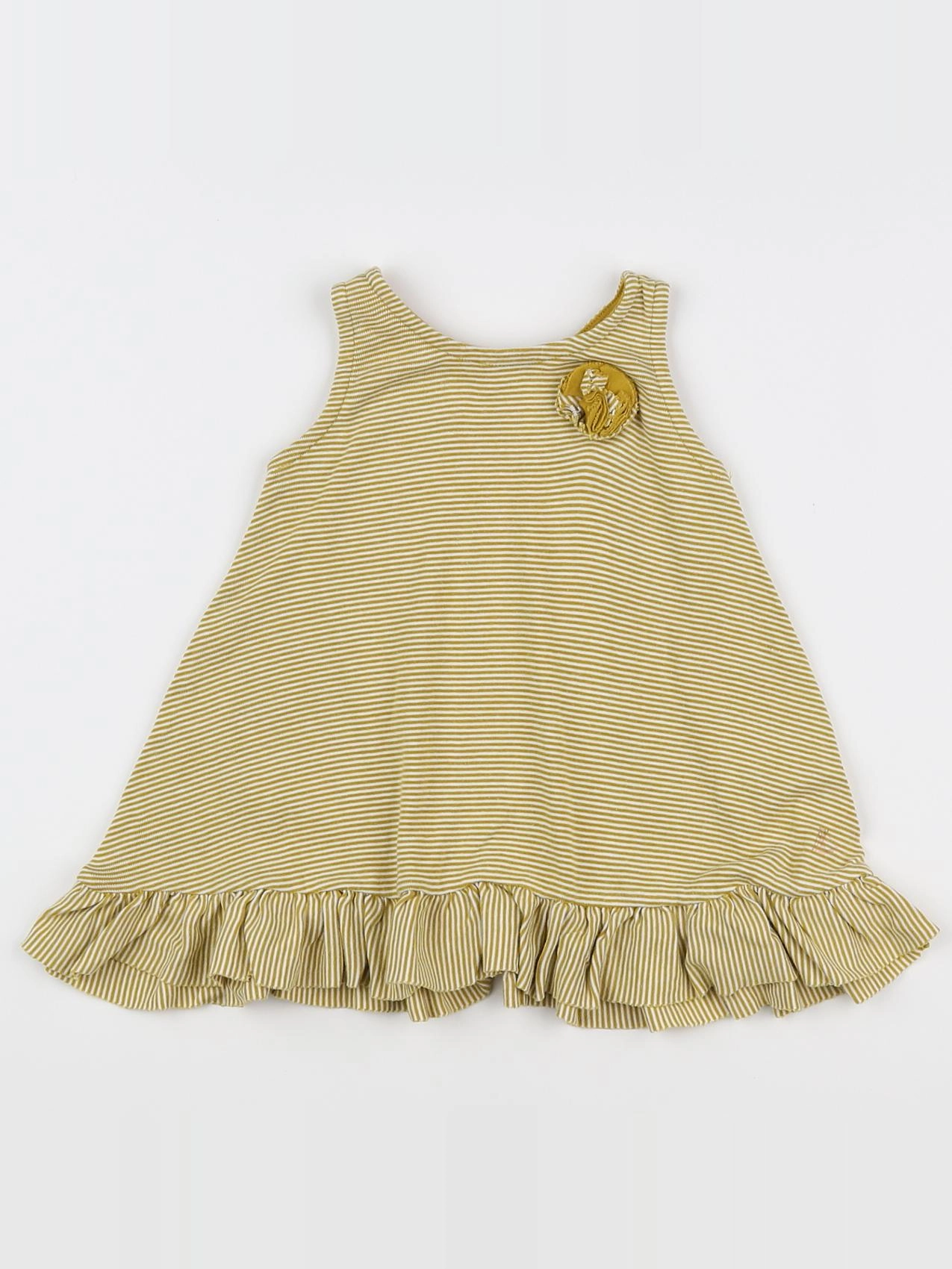 Petit Bateau - robe jaune, blanc - 12 mois
