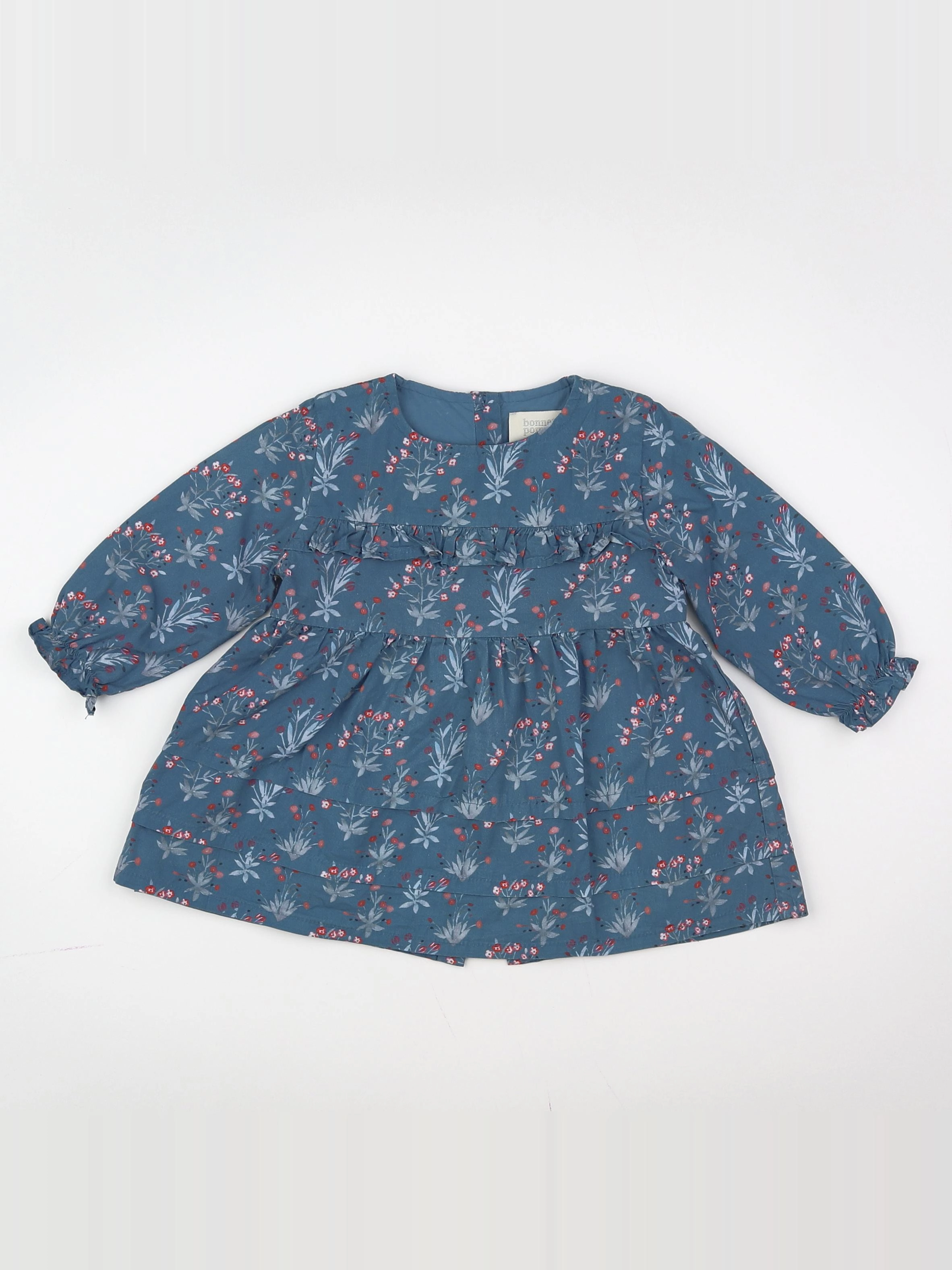 Bonnet à Pompon - robe bleu - 9 mois