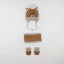 Vertbaudet - ensemble bonnet/moufles/tour de cou marron - 3/6 mois