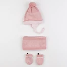 Vertbaudet - ensemble bonnet/moufles/tour de cou rose - 3/6 mois