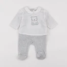 Vertbaudet - pyjama velours gris, blanc - 1 mois