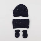 Vertbaudet - ensemble bonnet/moufles/tour de cou bleu - 3/6 mois