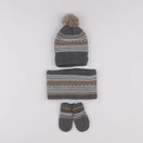 Vertbaudet - ensemble bonnet/moufles/tour de cou gris, jaune - 2/3 ans