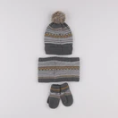Vertbaudet - ensemble bonnet/moufles/tour de cou gris, jaune - 2/3 ans
