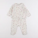 Vertbaudet - pyjama coton blanc, rose - 12 mois