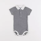 Petit Bateau - body à col blanc, bleu - 6 mois