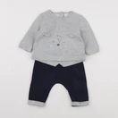 Vertbaudet - ensemble bleu, gris - 6 mois