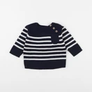 Vertbaudet - pull bleu, blanc - 3 mois