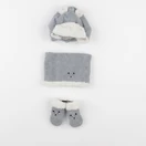 Vertbaudet - ensemble bonnet/moufles/tour de cou gris - 3/6 mois