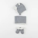 Vertbaudet - ensemble bonnet/moufles/tour de cou gris - 3/6 mois