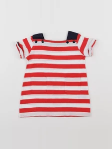 Petit Bateau - robe blanc, rouge - 3 mois