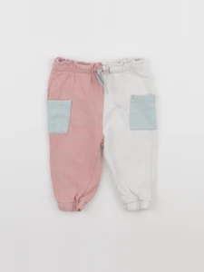 H&M - pantalon blanc, rose - 3/6 mois