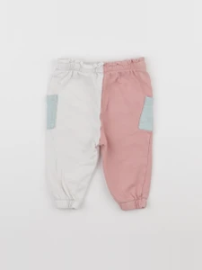 H&M - pantalon blanc, rose - 3/6 mois