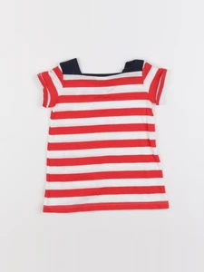Petit Bateau - robe blanc, rouge - 3 mois