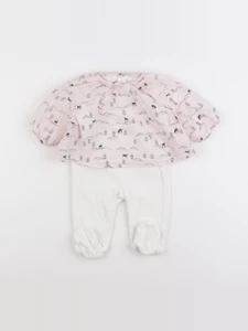 Boutchou - pyjama velours blanc, rose - 3 mois