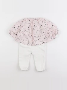 Boutchou - pyjama velours blanc, rose - 3 mois