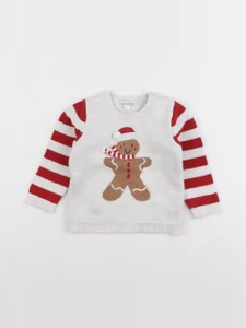 Vertbaudet - pull beige, rouge - 18 mois