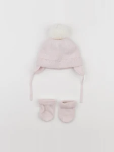 Vertbaudet - ensemble bonnet/moufles rose - 12/18 mois