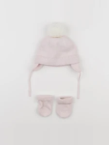 Vertbaudet - ensemble bonnet/moufles rose - 12/18 mois