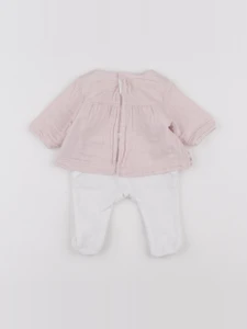 Vertbaudet - pyjama velours blanc, rose - 0 mois