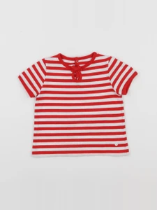Petit Bateau - tee-shirt blanc, rouge - 12 mois