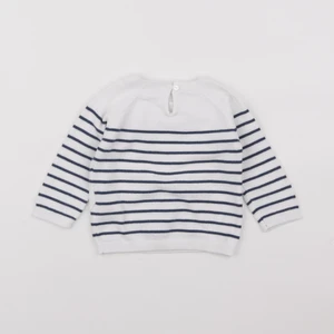 Vertbaudet - pull blanc, bleu - 6 mois