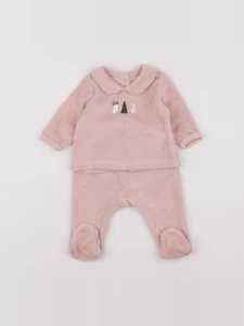 Vertbaudet - pyjama velours rose - 1 mois