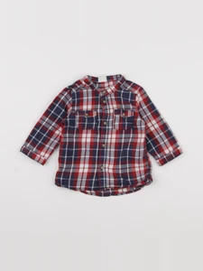 H&M - chemise bleu, rouge - 3/6 mois